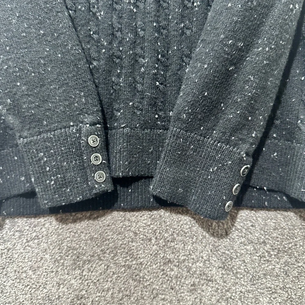 Talbots Pullover Sweater Women Large Black‎ Speckle CableKnit Stretch Cotton